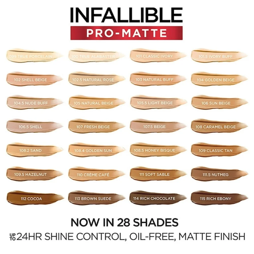 5 x L'Oreal Paris Infallible Pro Matte Foundation 109.5 Hazelnut